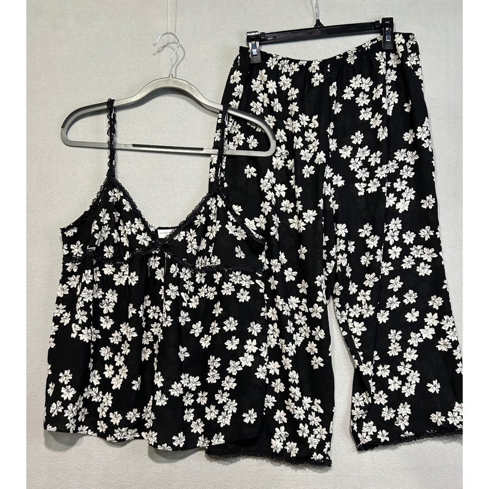 Morgan Taylor Intimates Pajama Set Women XL Black Floral Lace Camisole Pants